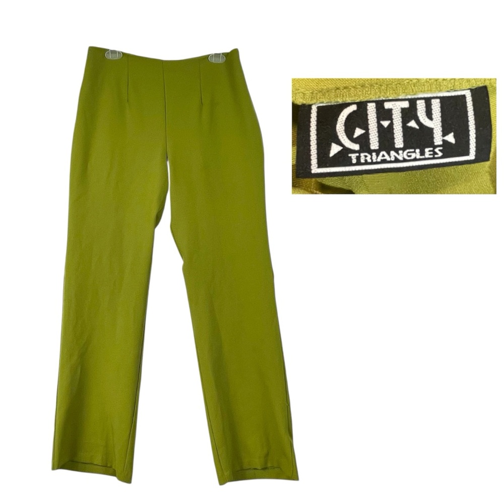 Y2K City Triangles Pants 7 Green 2000s Artsy Mod Trouser Corporate Max Bratz